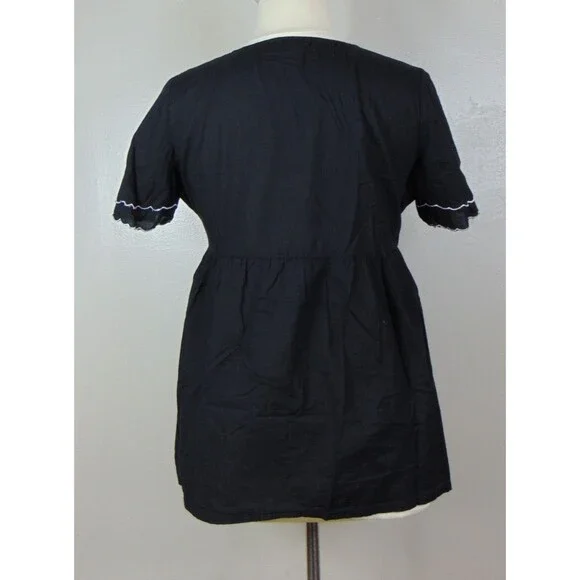 Chelsea Studio Black Embroidered Top Belt Women's Medium Babydoll Boho - Picture 6 of 10